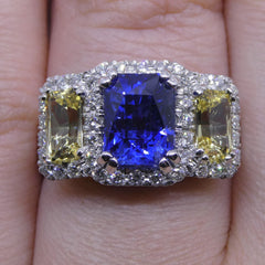3.39 ct GIA Certified Unheated Sapphire Radiant Cut Ring