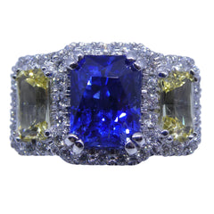3.39 ct GIA Certified Unheated Sapphire Radiant Cut Ring set in 18kt White Gold