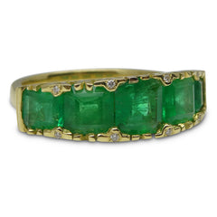 3.32ct Emerald 5 Stone Ring set with 0.03ct. Diamonds set in 18kt Yellow Gold custom designed and manufactured by David Saad of Skyjems.ca