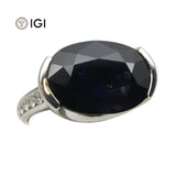 Fine Quality 12.21ct IGI Certified Unheated Blue Sapphire & Diamond Ring in 18kt White Gold