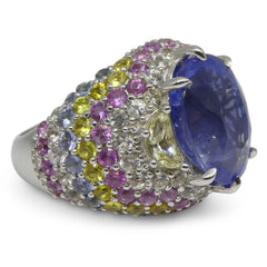 10.03ct Unheated Blue Sapphire Cluster Ring set with 5.00cts of Sapphires in 18kt White Gold custom designed and manufactured by David Saad of Skyjems.ca