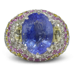 10.03ct Unheated Blue Sapphire Cluster Ring set with 5.00cts of Sapphires in 18kt White Gold custom designed and manufactured by David Saad of Skyjems.ca