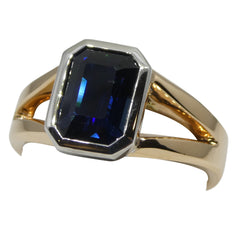 3.74ct. Sapphire Solitaire Men’s Ring set in 18kt Yellow and White Gold custom designed and manufactured by David Saad of Skyjems.ca