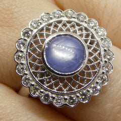Star Sapphire, Diamond Ring set in 14k White Gold, custom designed and manufactured by David Saad/Skyjems.ca