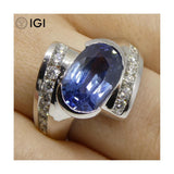 Fine Quality 5.39 ct Blue Sapphire & Diamond Ring in 18kt White Gold