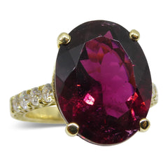 8.08ct. Rubellite Tourmaline Ring set with Diamonds in 18kt Yellow Gold custom designed and manufactured by David Saad of Skyjems.ca