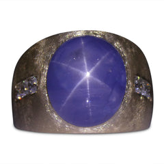 17.98ct. Unheated Star Sapphire Ring set with Diamonds set in 18kt Yellow Gold custom designed and manufactured by David Saad of Skyjems.ca