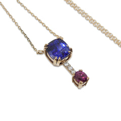 1.75ct Blue Sapphire and Ruby Pendant set with Diamonds set in 18kt Pink Gold custom designed and manufactured by David Saad of Skyjems.ca