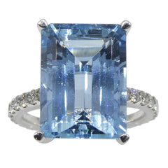 Aquamarine Ring set with Diamonds set in Platinum custom designed and manufactured by David Saad of Skyjems.ca