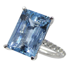 Aquamarine Ring set with Diamonds set in Platinum custom designed and manufactured by David Saad of Skyjems.ca