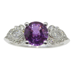 1.27ct Purple Sapphire Cluster Ring set with Diamonds in Platinum custom designed and manufactured by David Saad of Skyjems.ca