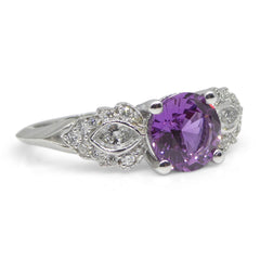 1.27ct Purple Sapphire Cluster Ring set with Diamonds in Platinum custom designed and manufactured by David Saad of Skyjems.ca
