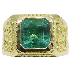 4.2ct Emerald Men’s Ring set in 18kt Yellow Gold custom designed and manufactured by David Saad of Skyjems.ca