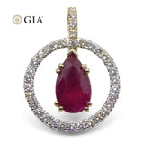 3.04ct Unheated Ruby Diamond Pendant set in 14kt Yellow and White Gold GIA Certified