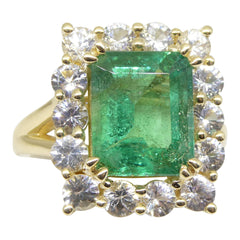 4.00ct Emerald & White Sapphire Ring set in 14kt Yellow Gold