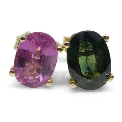 2.25ct Mismatch Teal and Pink Sapphire Stud Earrings in 14kt Yellow Gold