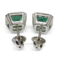 3.15ct Square Emerald Stud Earrings set in Platinum