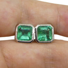 3.15ct Square Emerald Stud Earrings set in Platinum