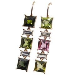 Tourmaline and Sapphire Earrings in 14kt Pink Rose Gold