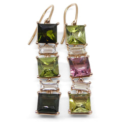 Tourmaline and Sapphire Earrings in 14kt Pink Rose Gold