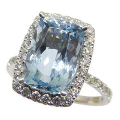 One of a Kind Fine Quality 4.57ct Aquamarine and Diamond Ring in 18k White Gold
