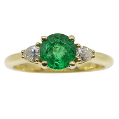 Emerald & Diamond Three Stone Ring in 18kt Yellow Gold