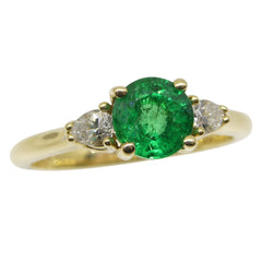Emerald & Diamond Three Stone Ring in 18kt Yellow Gold