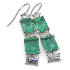 7.80ct Emerald, 1.80ct White Sapphire Earrings in 14kt White Gold