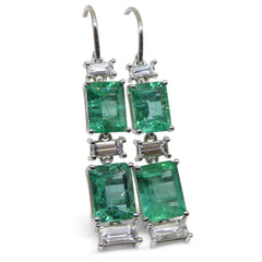 7.80ct Emerald, 1.80ct White Sapphire Earrings in 14kt White Gold