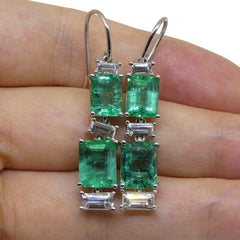 7.80ct Emerald, 1.80ct White Sapphire Earrings in 14kt White Gold