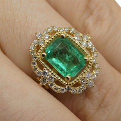 1.84ct Emerald & 0.50ct Diamond Filigree Ring in 18kt Yellow Gold