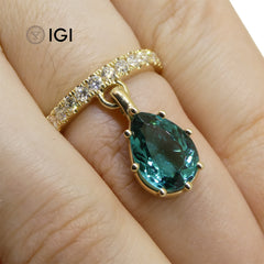 2.49ct Lagoon Blue Tourmaline IGI Certified & 0.50ct Diamond Charm Ring in 14kt Yellow Gold