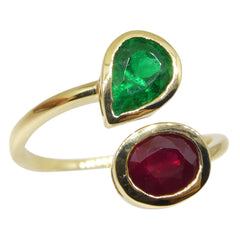 Vivid Red Burmese Ruby & Vivid Green Colombian Emerald 'Toi et Moi' Ring set in 18kt Yellow Gold