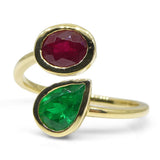 Vivid Red Burmese Ruby & Vivid Green Colombian Emerald 'Toi et Moi' Ring set in 18kt Yellow Gold