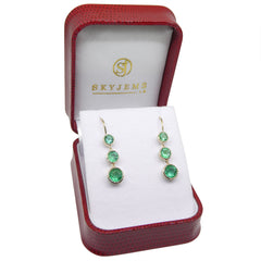 3.22ct Round Emerald Earrings set in 14kt Yellow Gold