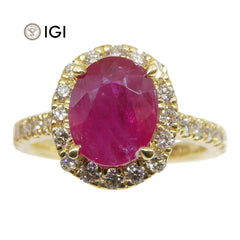 2.17ct Ruby & Diamond Halo Ring in 18kt Yellow Gold IGI Certified Mozambique, custom designed and manufactured by David Saad/Skyjems.ca