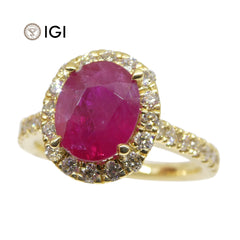 2.17ct Ruby & Diamond Halo Ring in 18kt Yellow Gold IGI Certified Mozambique, custom designed and manufactured by David Saad/Skyjems.ca