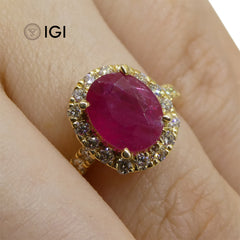 2.17ct Ruby & Diamond Halo Ring in 18kt Yellow Gold IGI Certified Mozambique, custom designed and manufactured by David Saad/Skyjems.ca