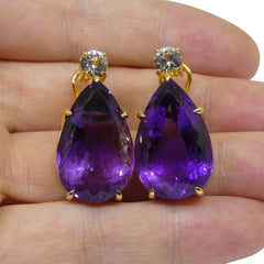 36.50ct Amethyst and White Sapphire Omega Back Earrings set in 14kt Yellow Gold with Certificate, custom designed and manufactured by David Saad/Skyjems.ca