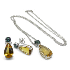 14.05ct Heliodor and Indicolite Tourmaline Earrings and Pendant set in 14kt White Gold with Certificate, custom designed and manufactured by David Saad/Skyjems.ca