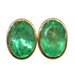 1.49ct Colombian Emerald Stud Earrings set in 18k Yellow Gold