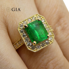 1.59ct Colombian Emerald Diamond Ring set in 18k Yellow Gold