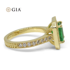 1.59ct Colombian Emerald Diamond Ring set in 18k Yellow Gold