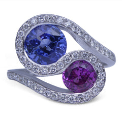Blue and Pink Sapphire and Diamond Ring set in 14kt White Gold