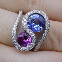 Two Stone Sapphire and Diamond Ring set in 14kt White Gold