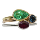 The Annie, Three Stacking Ring Set Emerald, Ruby, Indicolite Tourmaline in 10kt Yellow, White and Pink/Rose Gold