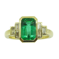 2.13ct Green Emerald, Diamond Ring set in 18k Yellow Gold, GIA Certified Zambia