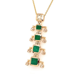 2.55ct Colombian Emerald Pendant with Yellow Sapphire and Rose Cut Diamonds, set in 14kt Yellow Gold