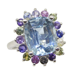 3.57ct Cushion Aquamarine set with 1ct Sapphires in 18k Yellow Gold Ring