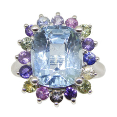 3.57ct Cushion Aquamarine set with 1ct Sapphires in 18k Yellow Gold Ring